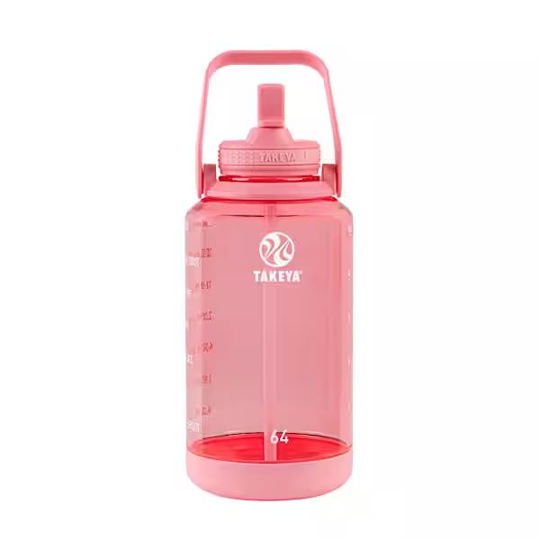 Takeya
64 oz. Tritan Plastic Straw Motivational Bottle Wide Handle Flutter Pink