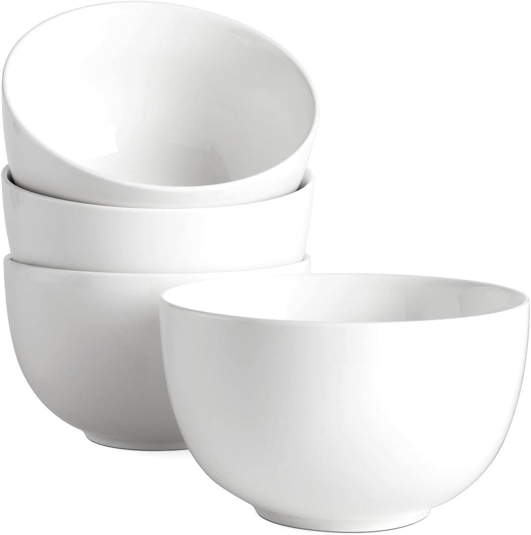DOWAN 5.8" Deep Soup Bowls & Cereal Bowls - 30 Ounces Large Bowls Set of 4 for Kitchen - White Ceramic Bowls for Cereal, Soup, Oatmeal, Salad, Ramen, Noodle, Rice - Dishwasher & Oven Safe