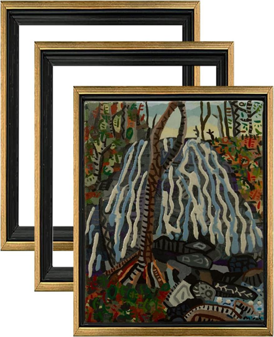 Cardinali Renewal Core Floater Frame, Antique Gold with Black Edge 12x24", 3/4" Deep, 3 Pack - Open Back Floating Canvas Frames, Hardware Included, Eco-Friendly, Simple DIY Assembly, Galleries, Studios (12x16")