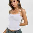 REORIA Womens Sexy Square Neck Tank Tops Adjustable Cami Shirts Summer Basic Double Lined Y2K Trendy Going Out Tops (White, S)