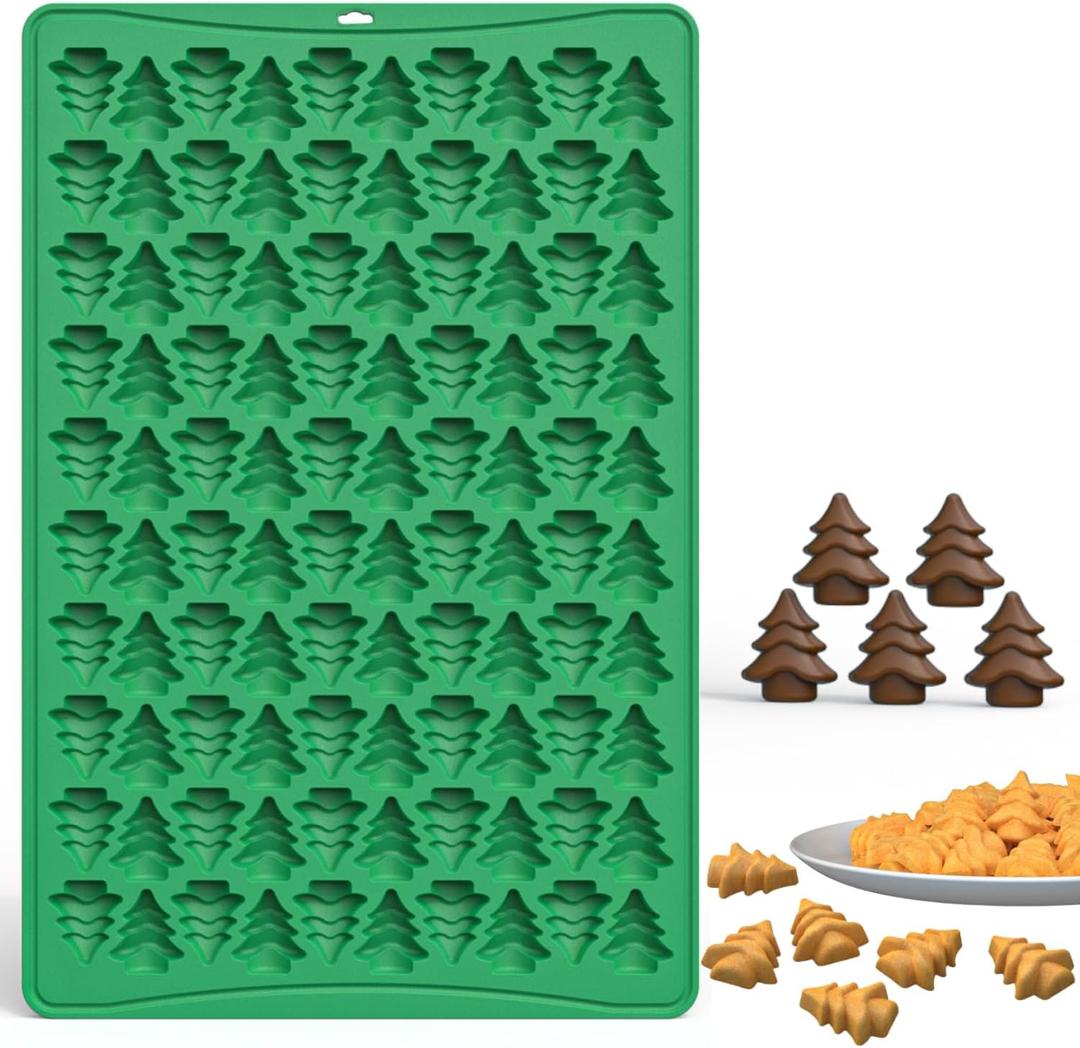 Crethinkaty Mini Christmas Tree Moulds - 100 Cavity Silicone Mould for Gummy, Cookies, Pudding, Jelly & Dog Biscuit