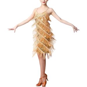 ODASDO Latin Dance Dress for Women Adult Shiny Sequins Tassels Spaghetti Strap Salsa Tango Ballroom Costume Dancewear M