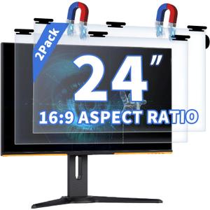 2-Pack 24 Inch 16:9 Magnetic Hanging Computer Screen Protector Blue Light and Anti Glare Filter, Eye Protection Computer Blue Light Blocking Screen, PC Anti-UV Eye Protection Filter Film