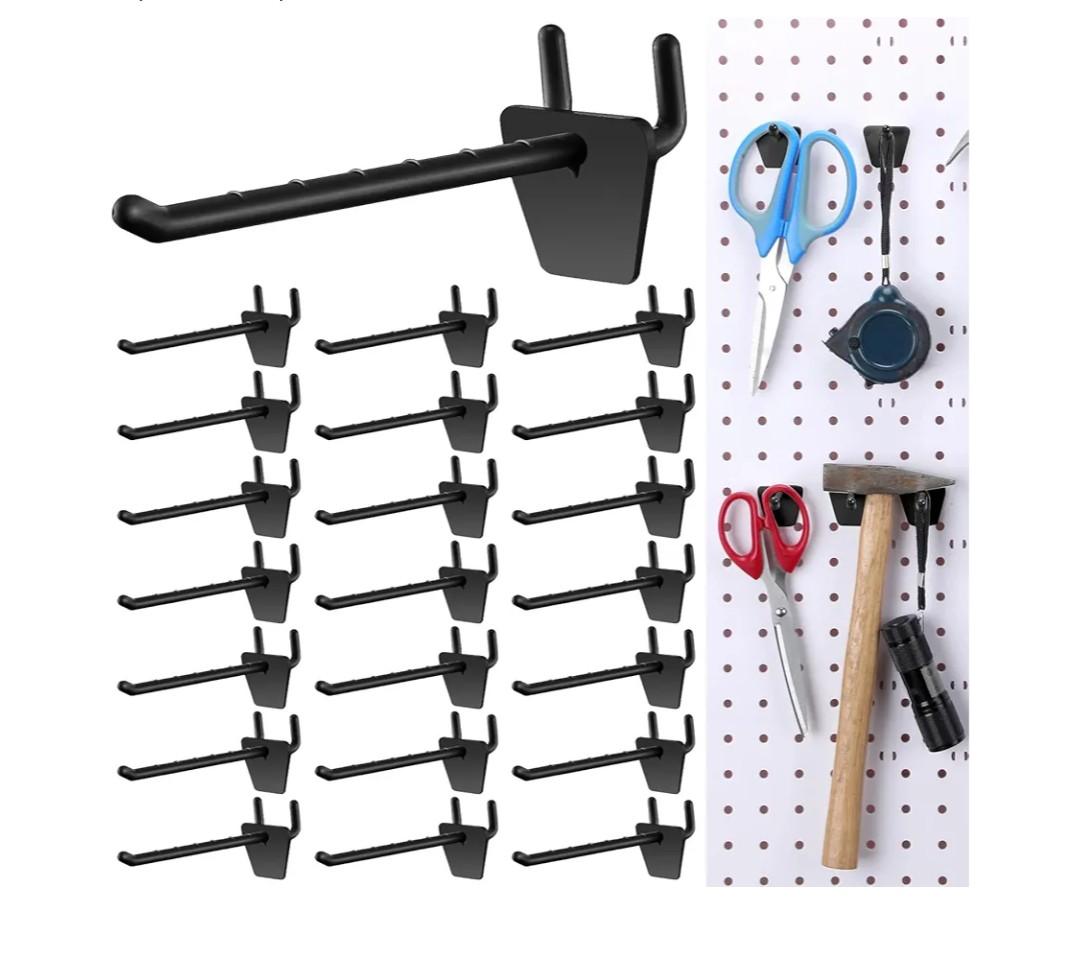 Unittype 100 Pack Plastic Pegboard Hooks 4 Inch Suitable for 1/4 and 1/8 Pegboard Pegboard Accessories for Garage, Office, Kitchen, Store (Black)