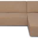 PureFit Super Stretch Sectional Couch Covers - 2 pcs Spandex Non Slip Sofa Covers with Elastic Bottom for L Shape Sectional Sofa Couch, Great for Kids & Pets (3 Seat Sofa + 3 Seat Chaise, Camel)