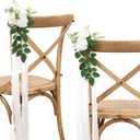 Wedding Aisle Decorations for Wedding Ceremony Set of 10 Pew Flowers for Church Chair Decorations Party Decor with Artificial Flowers Eucalyptus and Ribbons White