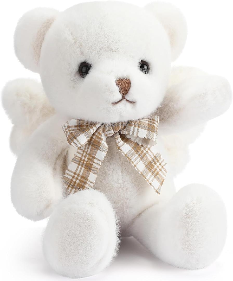 HyDren Angel Bear Plush Stuffed Animal with Wings White Bear Dolls for Boys Girls Birthday Gift(Rabbit Fur,Cute)