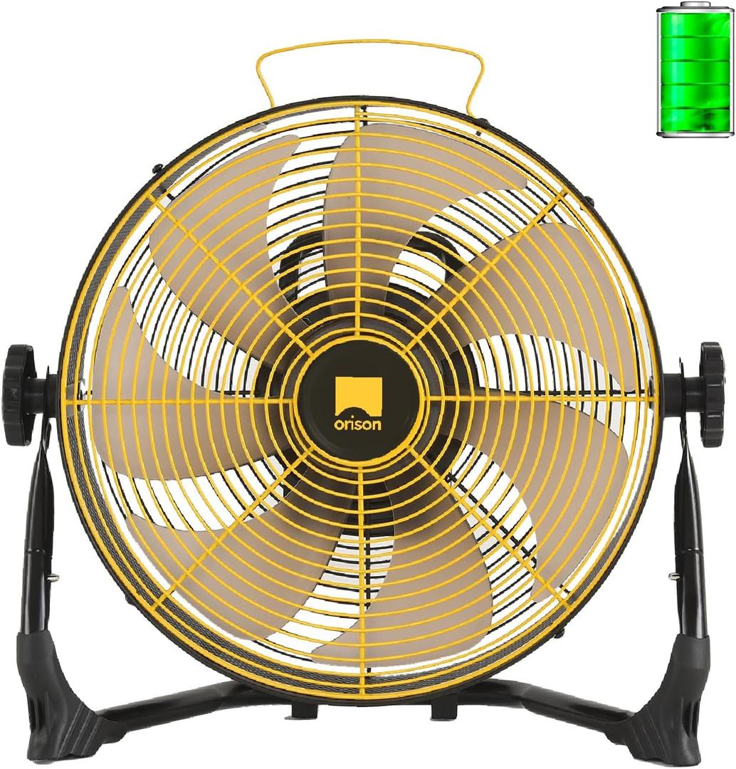 Orison 12" Portable Battery Operated Floor Fan, High-Velocity Floor Fan,Cordless Fan for Camping, Travel, Tents, Hurricanes, and Home Use