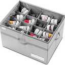 LUVHOMEE Shoe Organizer for Closet, Fits 16 Pairs, Large Shoe Box Storage Containers, Clear Foldable Shoe Storage Bins w/Bottom Support, Space Saving Shoes Holder w/Reinforced Handles, Gray