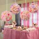 Suncalla 4 Pcs Artificial Floral Bouquet with Ribbons Hydrangea Flowers Balls 9.45in Pink Purple Hanging Kissing Flower Balls for Wedding DIY Bouquets Receptions Centerpieces Birthdays Party Backdrop