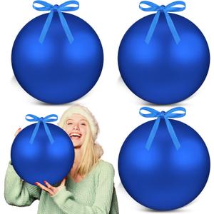 Zubebe 4 Pcs 8" Giant Fillable Christmas Ornaments with Ribbons Oversized Matte Plastic Xmas Balls for Outdoor Yard Decor, Tree Hanging(Blue)