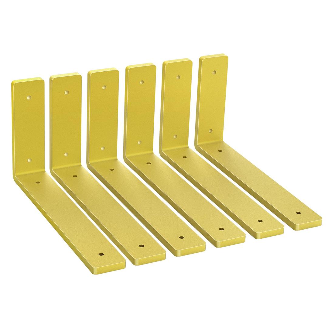 Heavy Duty Shelf Brackets, 6 Pack 10" x 6" Gold Metal Shelving Brackets 5mm Thick Shelf Support Bracket for DIY Decorative ( L 10" x H 6" x W1.5)