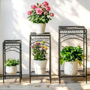 29.5-Inch Metal Indoor Plant Stands - 3-Piece Stylish Iron Plant Holder Set for Indoor & Outdoor Use - Durable Flower Pot Stands Perfect for Balcony, Patio, and Home Decoration plant stand set