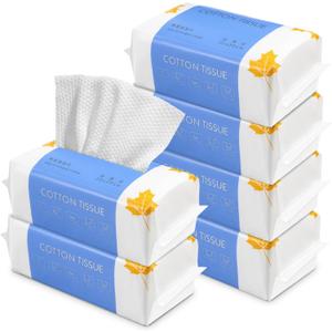 Molain 6Pack Soft Face Towels, 100% Cotton Face Tissues, Unscented Cotton Tissues, Disposable Lint Free Facial Cleansing Towels for Skin Care, Makeup Remover, Face Wipes, 600 Ct