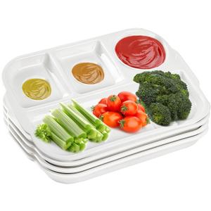 TOPZEA 4 Pack Divided Dinner Trays, Ceramic Serving Platter Dinner Plates with 4 Compartments Partition Fast Food Lunch Tray for Portion Control, Fondue Plates with Vinegar Sauce Dish