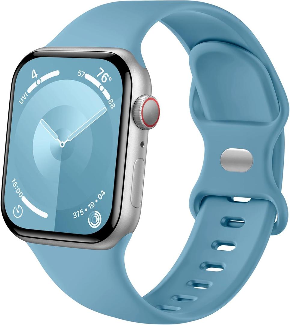 Sport Band Compatible with Apple Watch Band 44mm 45mm 46mm 40mm 42mm 38mm 41mm 49mm, Soft Silicone Waterproof Replacement Strap for iWatch Watch Series 11 10 9 8 7 6 5 4 3 2 1 SE Ultra Women Men (Lake Blue)