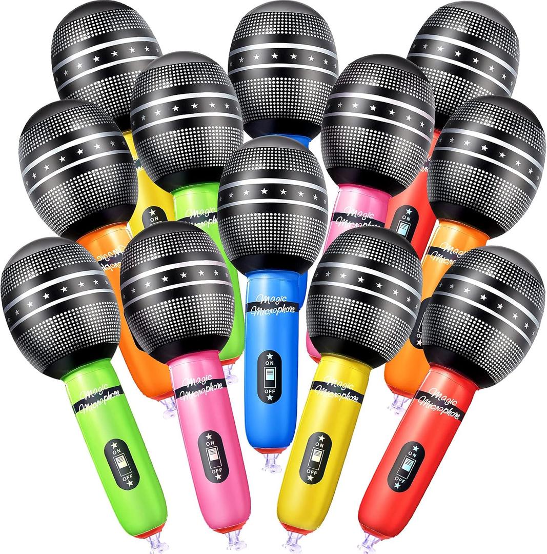 Zhanmai 12 Pieces Inflatable Microphones for Parties 9. 4 Inch Blow up Plastic Fake Microphone Props Toys for Musical Sing Concert Karaoke 80s 90s Party Cosplay Stage Decoration Supplies (Multicolor)