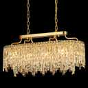 Gold Crystal Chandelier | Modern Luxury Oval-Shaped Chandeliers for Dining Room Light Fixture, 32" 10-Light Crystal Ceiling Lighting Fixture for Dining Room Kitchen Island Bar