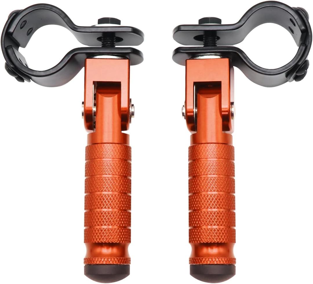 M8 Motorcycle Foot Rests Fit 1.22-1.29in Motorbike Brackets Foldable Foot Pegs Front Footpeg Rear Footpeg Anti-Skid Rearsets Folded Footrest 90 Degree Fixed Folding Passenger Pedal Supports (Orange)