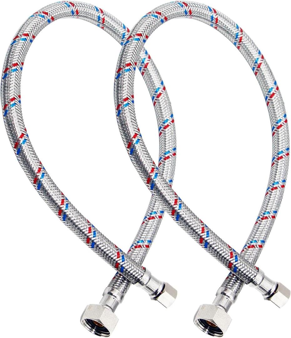16'' Faucet Hose Connector, 3/8" Comp x 1/2" FIP Braided Stainless Steel Faucet Water Supply Lines for Bathroom Kitchen Sink Faucet 2Pcs