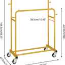 Laiensia Double Rods Garment Rack with Wheels, Clothing Rack for Hanging Clothes,4 Hooks, Multi-functional Bedroom Clothes Rack, Gold