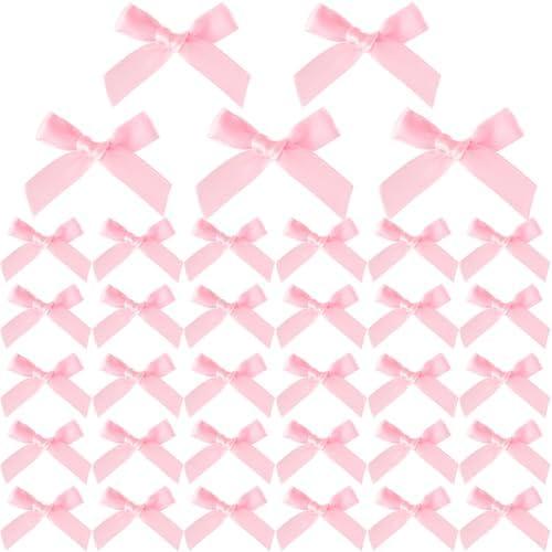 Joez Wonderful 35 Pcs Mini Pink Ribbon Bows, Cute Soft Bowknot Sewing Accessories, Small Satin Ribbon Bow for Flowers Bakery Wrapping Christmas Wedding Birthday Party Decoration, Set of 2