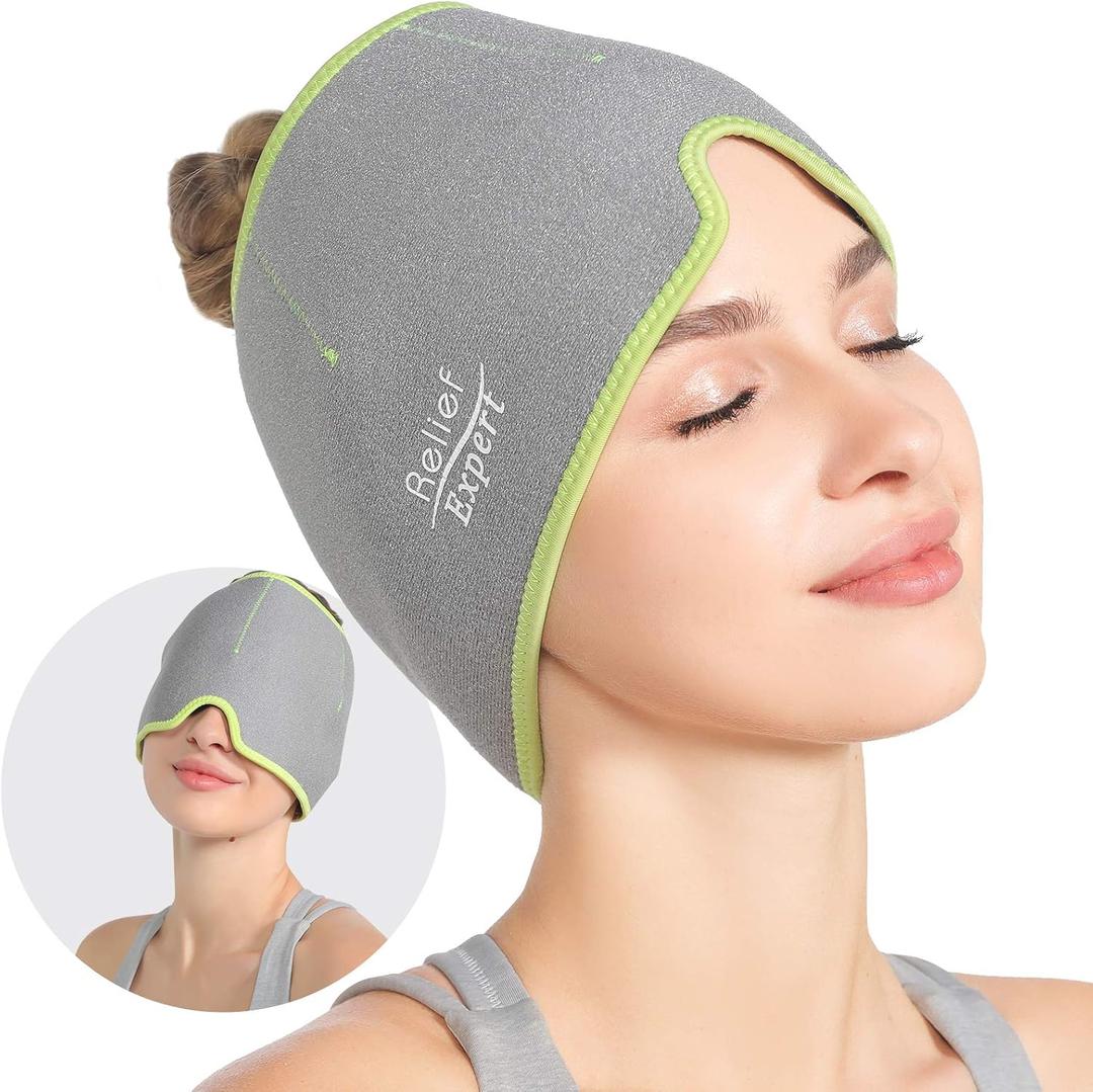 Relief Expert Headache and Migraine Hat with Ice Head Wrap for Injuries Reusable Gel Cold Pack, Ice Cap for Cold Compression Pain Relief for Tension, Sinus, Pressure
