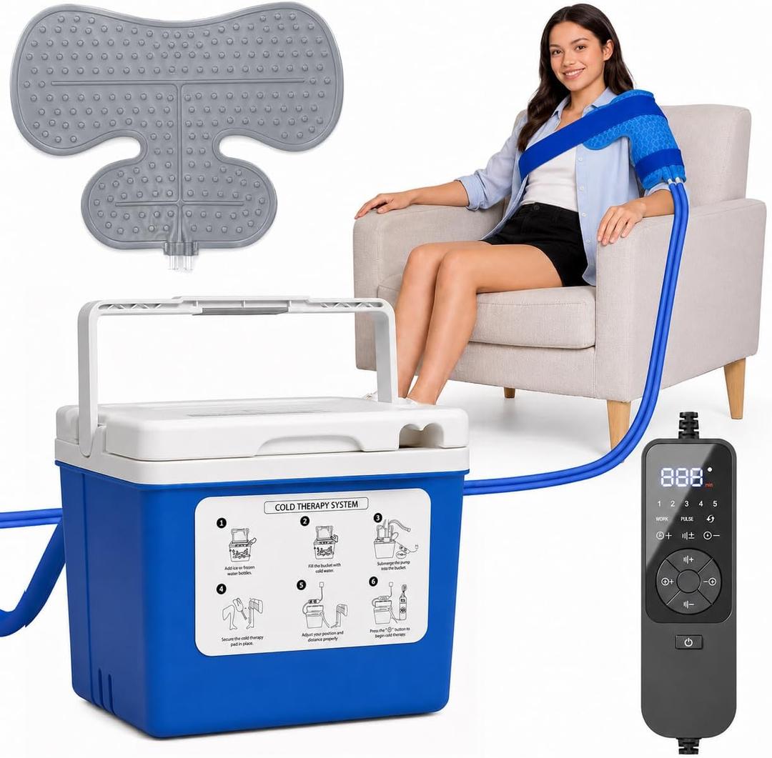 Ice Machine for Shoulder After Surgery Cold Therapy Machine with Auto Timer, Leak-Proof Reinforced Bucket & Adjustable Flow for Shoulder Replacement and Multi-Joint Recovery