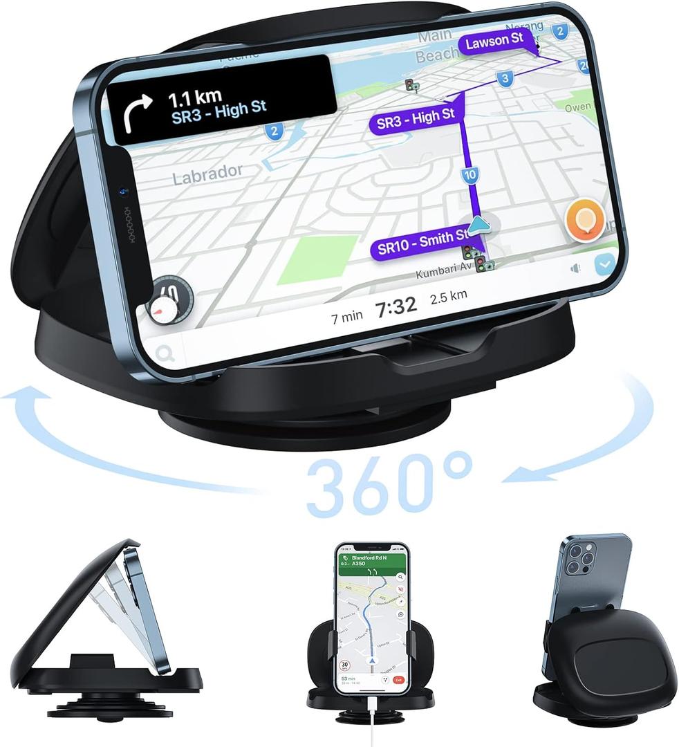 JOYEKY Cell Phone Holder for Car, Vertical Horizontal Car Phone Mount with 360 Rotate Dashboard Cradle Compatible iPhone Samsung Galaxy Android Smartphones, GPS Devices