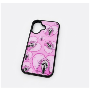 Seconddog Cute Skull Skeleton Black Border Case Compatible with iPhone 16, Horror Unique Pink Halloween Ghost Pattern Design Case for Teens Men and Women