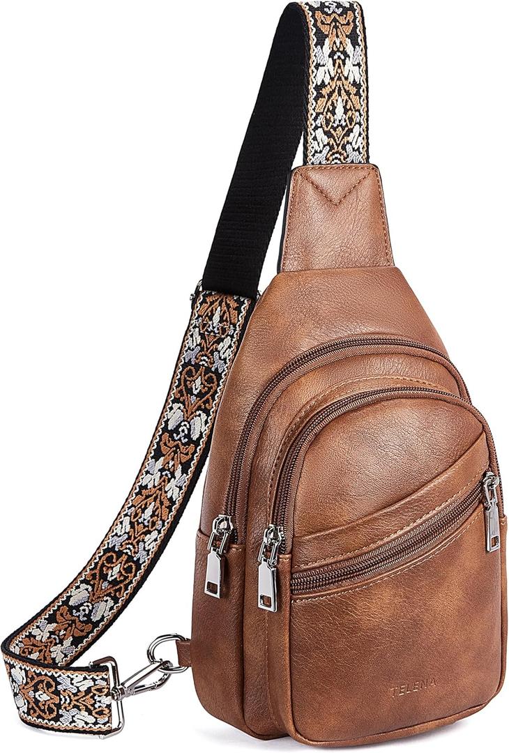 Telena Sling Bag for Women Crossbody Bags Purse for Women Vegan Leather Fanny Pack with Adjustable Strap (0-brown)