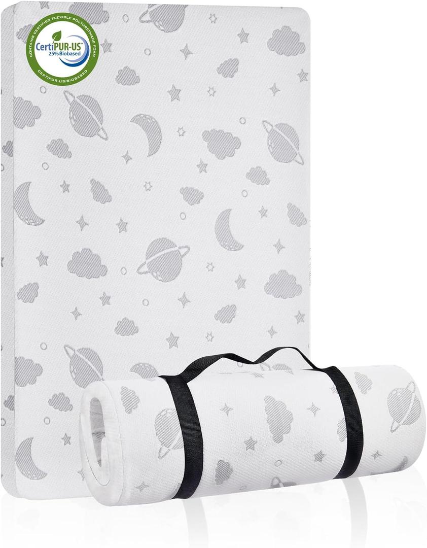 Lilian&Gema Pack and Play Mattress 38"x26", Portable Crib Mattress for Playpen, Pack N Play Mattress Topper, Soft Breathable and Waterproof Washable Cover for Baby Toddler (White)