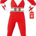Morphsuits Power Ranger Costume Adult, Power Rangers Costume Adult Men, Power Ranger Costume Adult Woman (Large, Red)