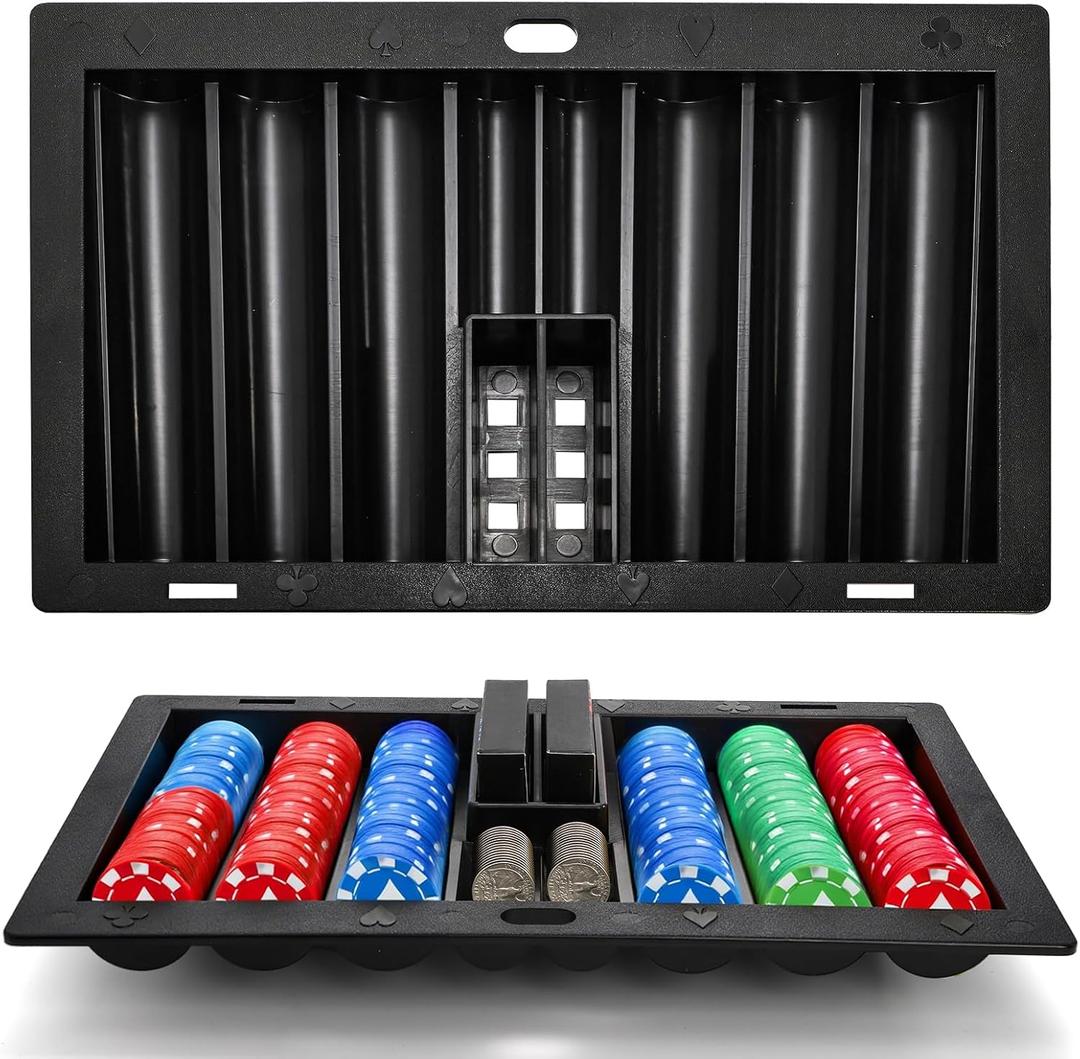 Poker Chip Tray Holder, Heavy Duty ABS Plastic Poker Chip & Card Rack, Black Casino Table Chip Case Insert, Sturdy Standard Size Chips Holder for Poker Club, Gambling, Blackjack