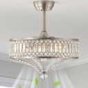 20'' Silver Crystal Fandelier Ceiling Fan with Light Remote, Modern Chandelier 6 Speed, DC Motor for Bedroom, Living Room, Girl Room