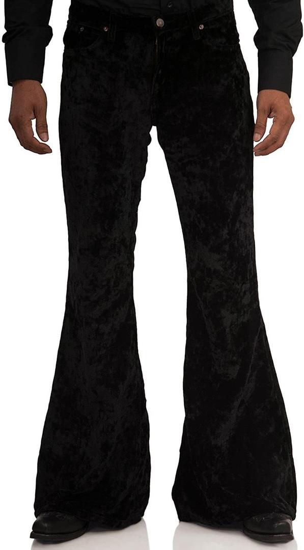 Men's Velvet Relaxed Vintage 60s 70s Bell Bottom Stretch Fit Classic Comfort Flared Flares Retro Leg Disco Pants (XX-Large, Black)