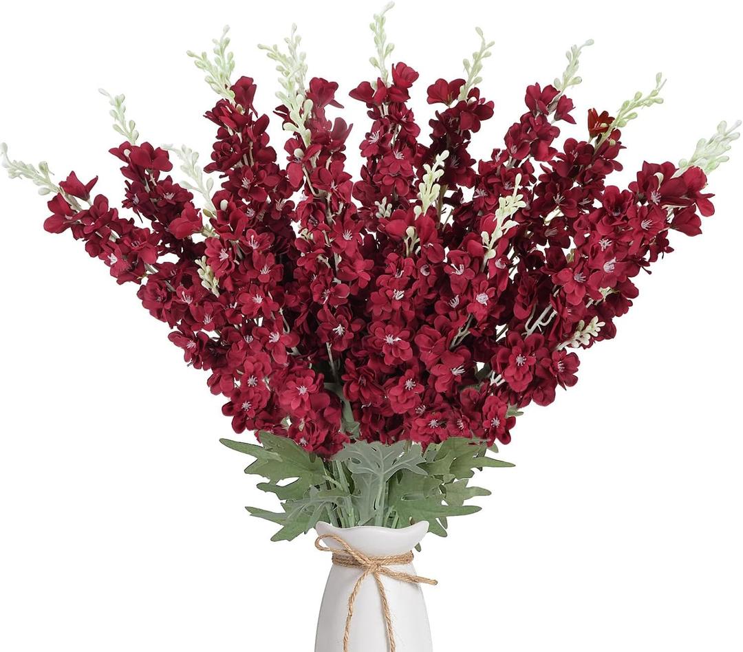 16Pcs Burgundy Delphinium Artificial Flower 33.5''Long Stem Burgundy Flower