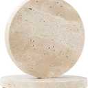 Travertine Stone Coasters Set of 2, 4" Natural Stone Desk Coasters for Drinks with 3mm Wooden Cork Backing, Durable Non-Slip Cup Mats, Table Protection for Coffee, Kitchen, Bar, Wedding