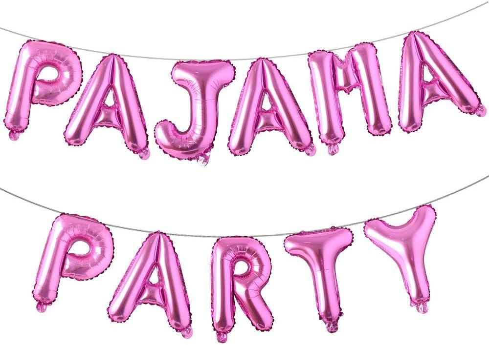 16 inch Pajama Party Balloons Banner Girls Sleepover Birthday Party Decoration Slumber Parites Banner Colorful Balloons Backdrop (PAJAMA PARTY Rose Red)