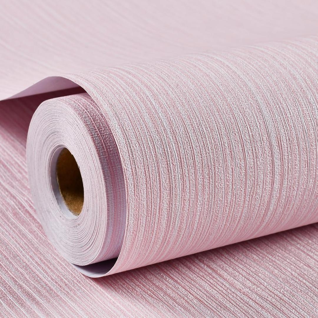 Haimin Grasscloth Wallpaper Textured 24in X 393in Fabric Contact Paper Pink Wall Paper Textured Linen Peel and Stick Self-Adhesive Thick Vinyl Embossed Film Wallpaper (Pink)