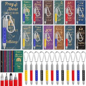 Pajean 12 Set Christmas Christian Gifts Bulk 6 in 1 Multi Tool Pen Keychain with Religious Bible Verse Bookmarks Screwdriver Pen for Men Dad Office Staff Workers Church Religious Christmas Party Gifts