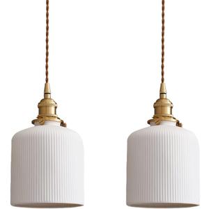 Ceramic Pendant Light Fixture Set of 2, Dome Hanging Light, Adjustable Pendant Lighting for Kitchen Island Bedroom