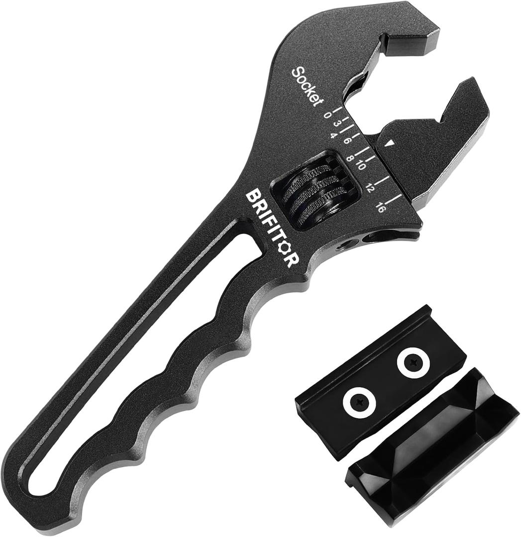 AN Fittings Wrench 3AN-16AN Hose Fittings Adjustable Wrench For An Hose End Fittings Adapter Lightweight Aluminum Black (With 4" Vise Jaws Pads) (Large)