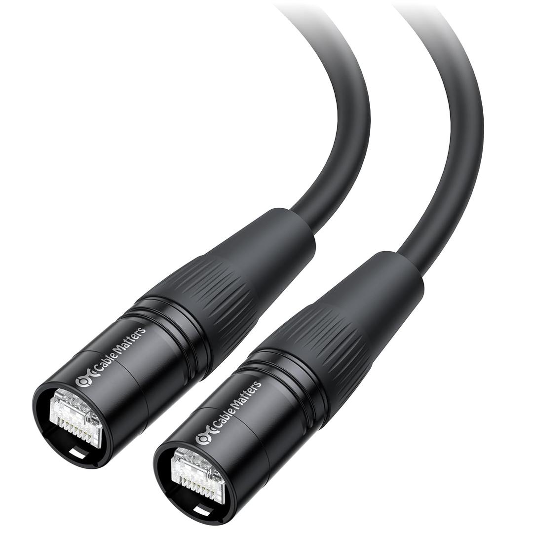 Cable Matters Shielded Cat6 Ethernet Cable Compatible with EtherCON RJ45 Connectors in Black - 20 ft for Professional Audio, Video, and Networking Applications
