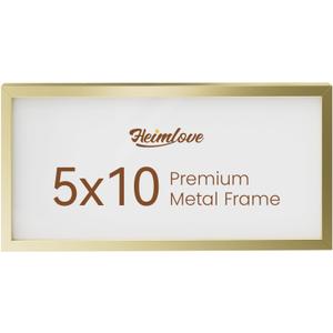 Heimlove 5x10 Aluminum Picture Frame, Metal Picture Frame for Wall Hanging or Tabletop, Photo frame with Tempered Glass - Simple and Elegant Decor for Wall - 1 Pack - Gold