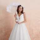 Abaowedding Women's Wedding Dress for Bride Lace Applique Evening Dress V Neck Straps Ball Gowns (White) 20