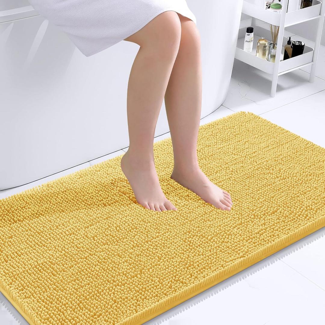OLANLY Bathroom Runner Rugs 44x24, Extra Soft Absorbent Chenille Bath Rugs, Rubber Backing Quick Dry, Machine Washable Long Bath Mats for Bathroom Floor, Tub and Shower, Home Decor Accessories, Yellow