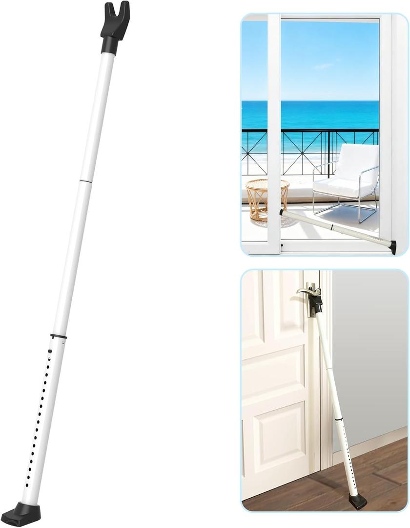 Upgraded Door Security Bar & Sliding Door Lock Bar,Door Stoppers,Adjustable Heavy Duty Door Jammer for Apartment,Home(1 Pack,White)