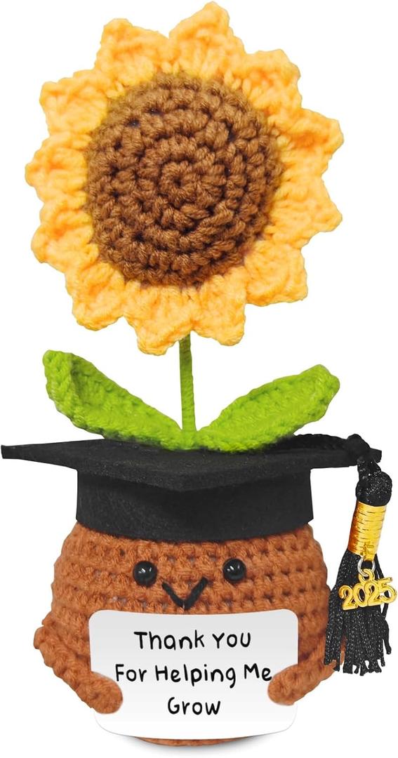 2 x Teacher Appreciation Gifts, Handmade Crochet Sunflower Teacher Gifts, Thank You for Helping Me Grow, Daycare Teacher Appreciation Gifts for Women Men, End of Year Graduation Teacher Gifts (1)