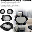 4Pcs/Set Protective Dental Chair Covers PU Leather Waterproof Elastic Seat Cover Headrest Backrest Round Cushion Protection Reusable Washable Wipeable Dentist Office Equipment Upholstery Case (Black)